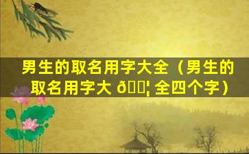 男生的取名用字大全（男生的取名用字大 🐦 全四个字）